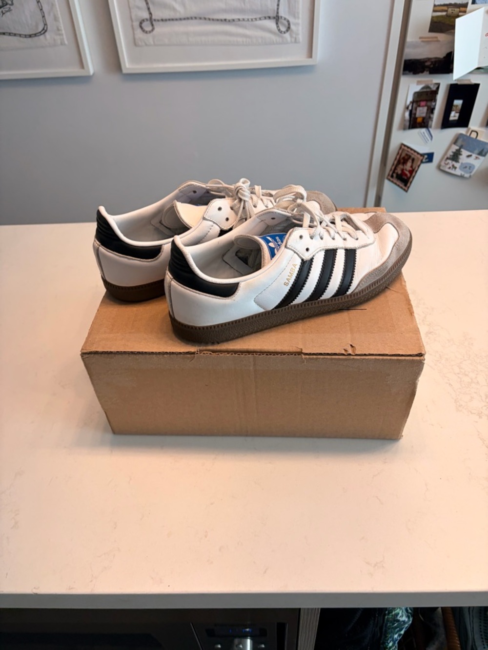 adidas White and Black Low-Top Sneakers with Gum Sole